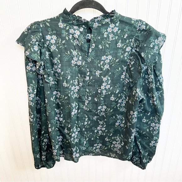 a.n.a NWT Dark Green Floral High Ruffle Neck Long Sleeve Blouse Size XL - Picture 1 of 6